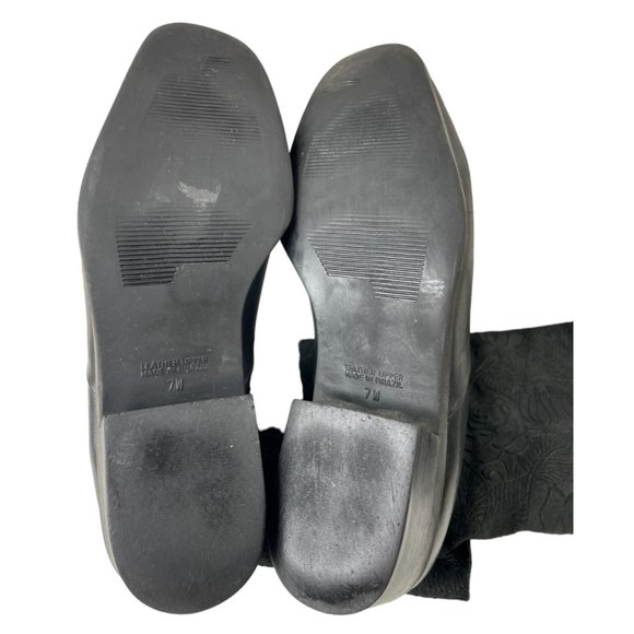 Markon Women's Suela Black Leather Boots W/Floral Embossed Suede Size 7W - Picture 6 of 7